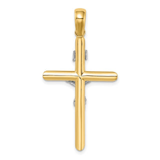 14k Gold with Rhodium-Plating and Polished Crucifix Pendant