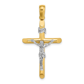 14k Gold with Rhodium-Plating and Polished Crucifix Pendant