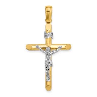 14k Gold with Rhodium-Plating and Polished Crucifix Pendant