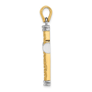 14k Gold with Rhodium-Plating Scroll and Double Endcaps Cross Pendant