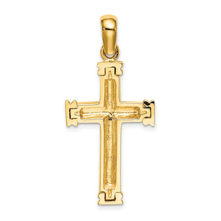 14k Yellow Gold Scroll and Double Endcaps Cross Pendant