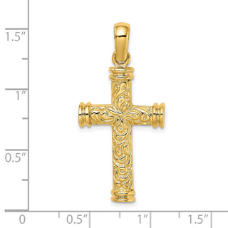 14k Yellow Gold Scroll and Double Endcaps Cross Pendant