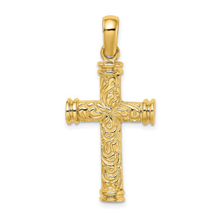14k Yellow Gold Scroll and Double Endcaps Cross Pendant