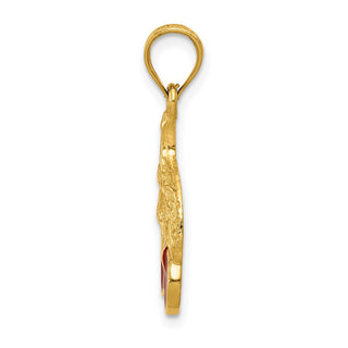 14k Yellow Gold Polished Red Enameled Cherries Pendant