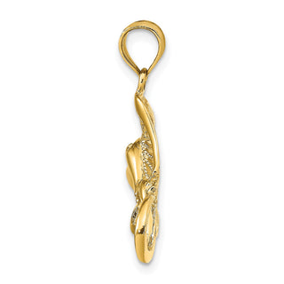 14k Yellow Gold Polished and Beaded Accent Stingray Pendant