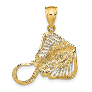 14k Yellow Gold Polished and Beaded Accent Stingray Pendant
