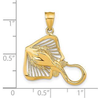14k Yellow Gold Polished and Beaded Accent Stingray Pendant
