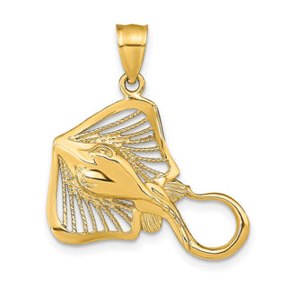 14k Yellow Gold Polished and Beaded Accent Stingray Pendant