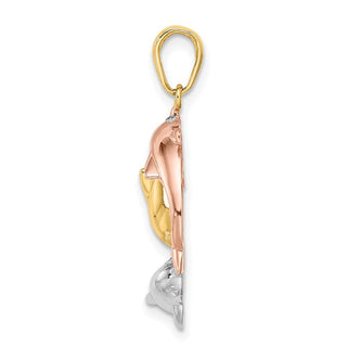 14k Tri-Color Gold Triple Dolphin Circle Pendant