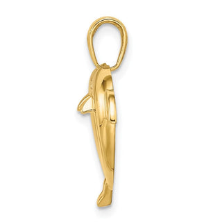 14k Yellow Gold w/Rhodium Double Dolphin Heart Pendant
