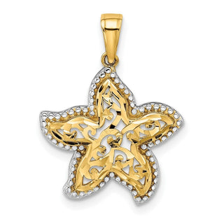 14k Yellow Gold w/Rhodium Starfish Pendant