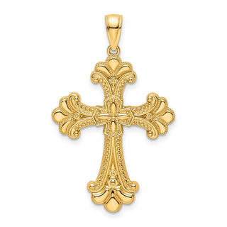 14k Yellow Gold Polished Beaded Fancy Cross Pendant K9813