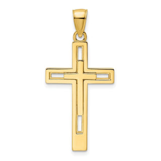 14k Yellow Gold Polished Double Cross Pendant K9826