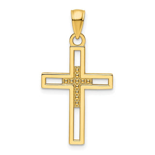 14k Yellow Gold Polished Beaded Cross Pendant K9841