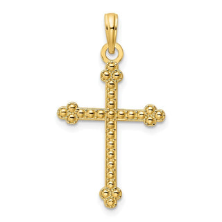 14k Yellow Gold Polished Beaded Cross Pendant K9849