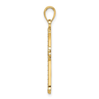 14k Yellow Gold Polished and Textured Pointed Ends Fancy Cross Pendant