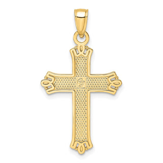 14k Yellow Gold Polished and Textured Pointed Ends Fancy Cross Pendant