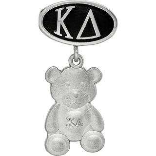 Sterling Silver LogoArt Kappa Delta Sorority Greek Letters Enameled Oval with Teddy Bear Dangle Bead
