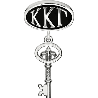Sterling Silver LogoArt Kappa Kappa Gamma Sorority Greek Letters Enameled Oval with Key Dangle Bead
