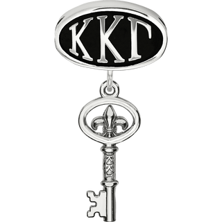 Sterling Silver LogoArt Kappa Kappa Gamma Sorority Greek Letters Enameled Oval with Key Dangle Bead