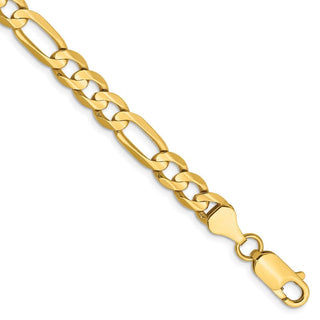 7" 14k Yellow Gold 6mm Concave Open Figaro Chain Bracelet