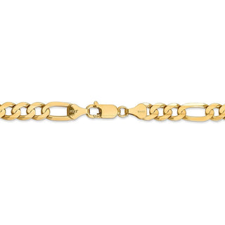 9" 14k Yellow Gold 6.75mm Concave Open Figaro Chain Bracelet