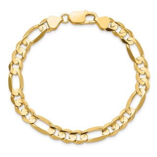 9" 14k Yellow Gold 7.5mm Concave Open Figaro Chain Bracelet
