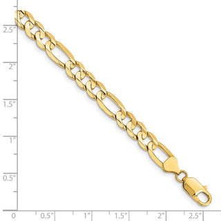 9" 14k Yellow Gold 7.5mm Concave Open Figaro Chain Bracelet