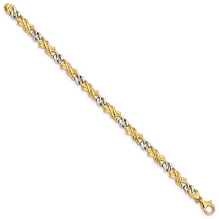 7" 14k Two-tone Gold 6mm Hand-Polished Fancy Link Chain Bracelet