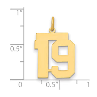 14k Yellow Gold Medium Polished Number 19 Charm LM19