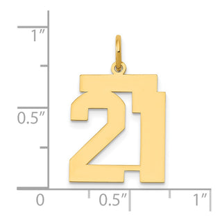 14k Yellow Gold Medium Polished Number 21 Charm LM21