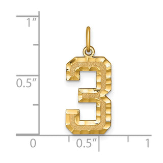 14k Yellow Gold Casted Large Diamond-Cut Number 3 Charm