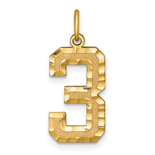 14k Yellow Gold Casted Large Diamond-Cut Number 3 Charm