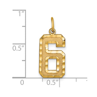 14k Yellow Gold Casted Large Diamond-Cut Number 6 Charm