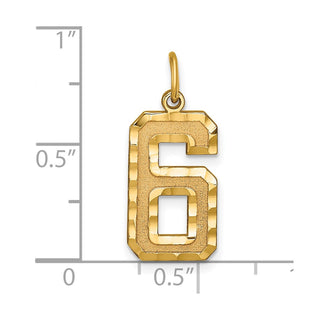 14k Yellow Gold Casted Large Diamond-Cut Number 6 Charm