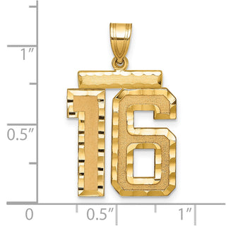 14k Yellow Gold Large Diamond-Cut Number 16 Pendant