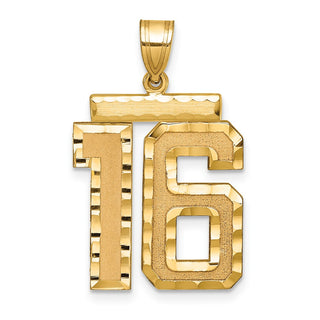 14k Yellow Gold Large Diamond-Cut Number 16 Pendant