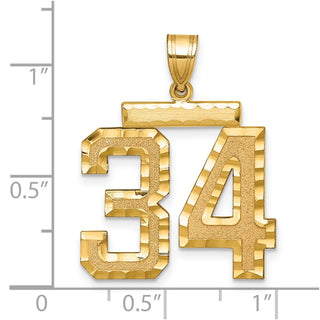 14k Yellow Gold Large Diamond-Cut Number 34 Pendant