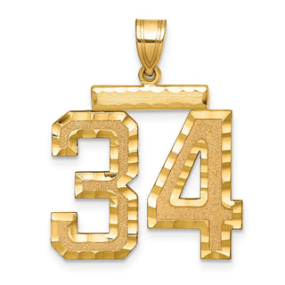 14k Yellow Gold Large Diamond-Cut Number 34 Pendant
