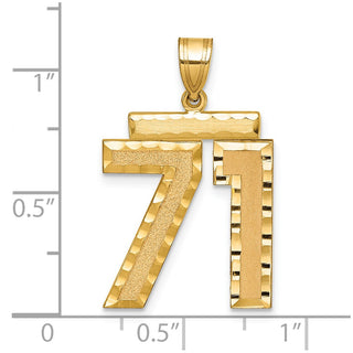 14k Yellow Gold Large Diamond-Cut Number 71 Pendant