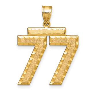14k Yellow Gold Large Diamond-Cut Number 77 Pendant