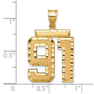 14k Yellow Gold Large Diamond-Cut Number 91 Pendant