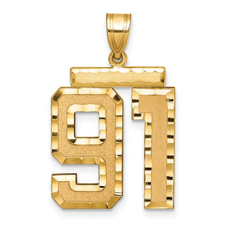 14k Yellow Gold Large Diamond-Cut Number 91 Pendant