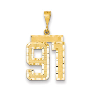 14k Yellow Gold Large Diamond-Cut Number 91 Pendant