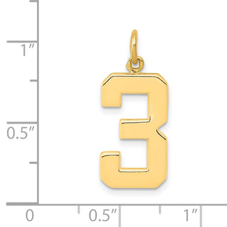 14k Yellow Gold Casted Large Polished Number 3 Charm