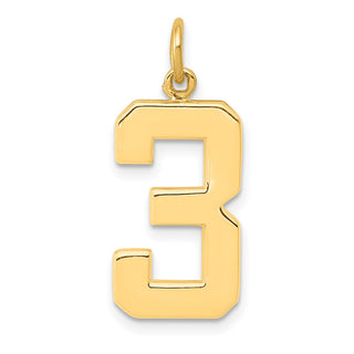 14k Yellow Gold Casted Large Polished Number 3 Charm