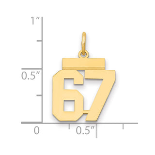 14k Yellow Gold Small Polished Number 67 Charm LS67