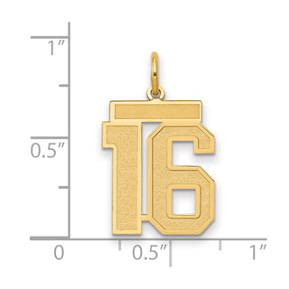 14k Yellow Gold Medium Satin Number 16 Charm