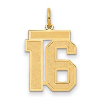 14k Yellow Gold Medium Satin Number 16 Charm