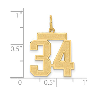 14k Yellow Gold Medium Satin Number 34 Charm